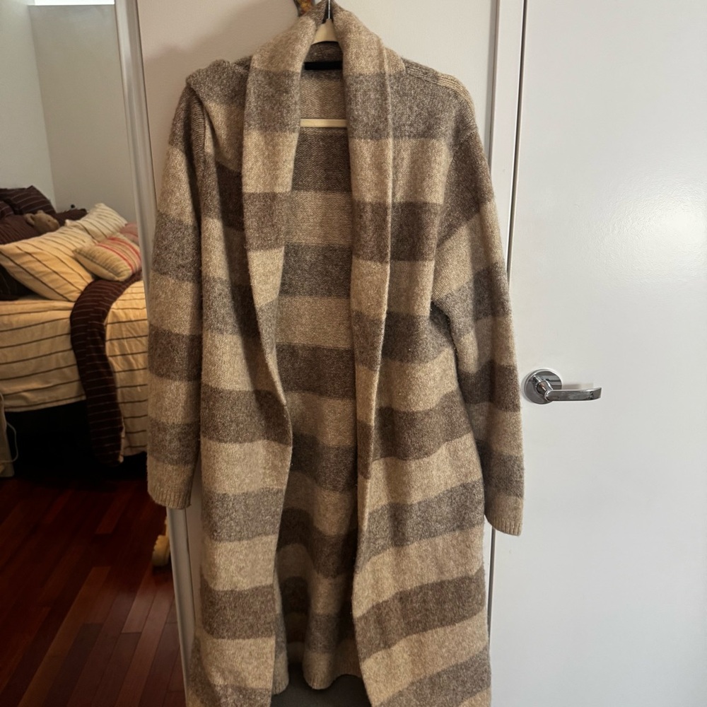 Jenni Kayne Cream, Taupe & Gray Striped Long Open Cardigan - Picture 2 of 7